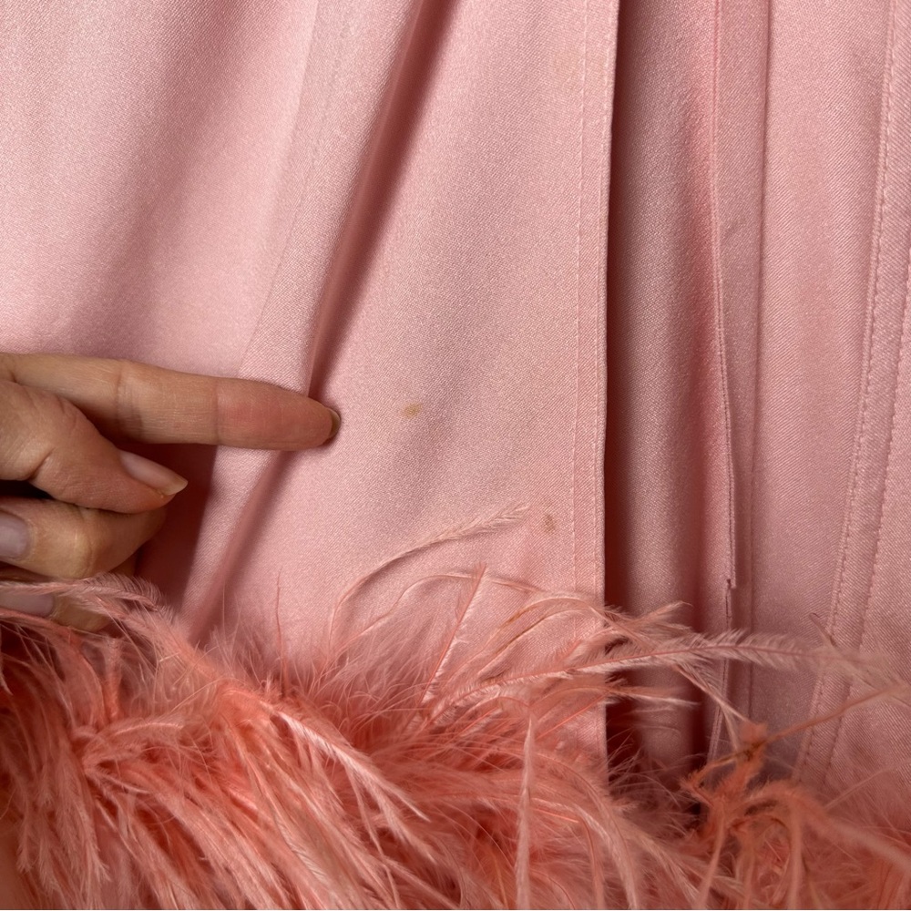 Vintage Pink Peignoir Boudoir Bedroom Jacket w/ Ostrich Feather Trim - Picture 5 of 9